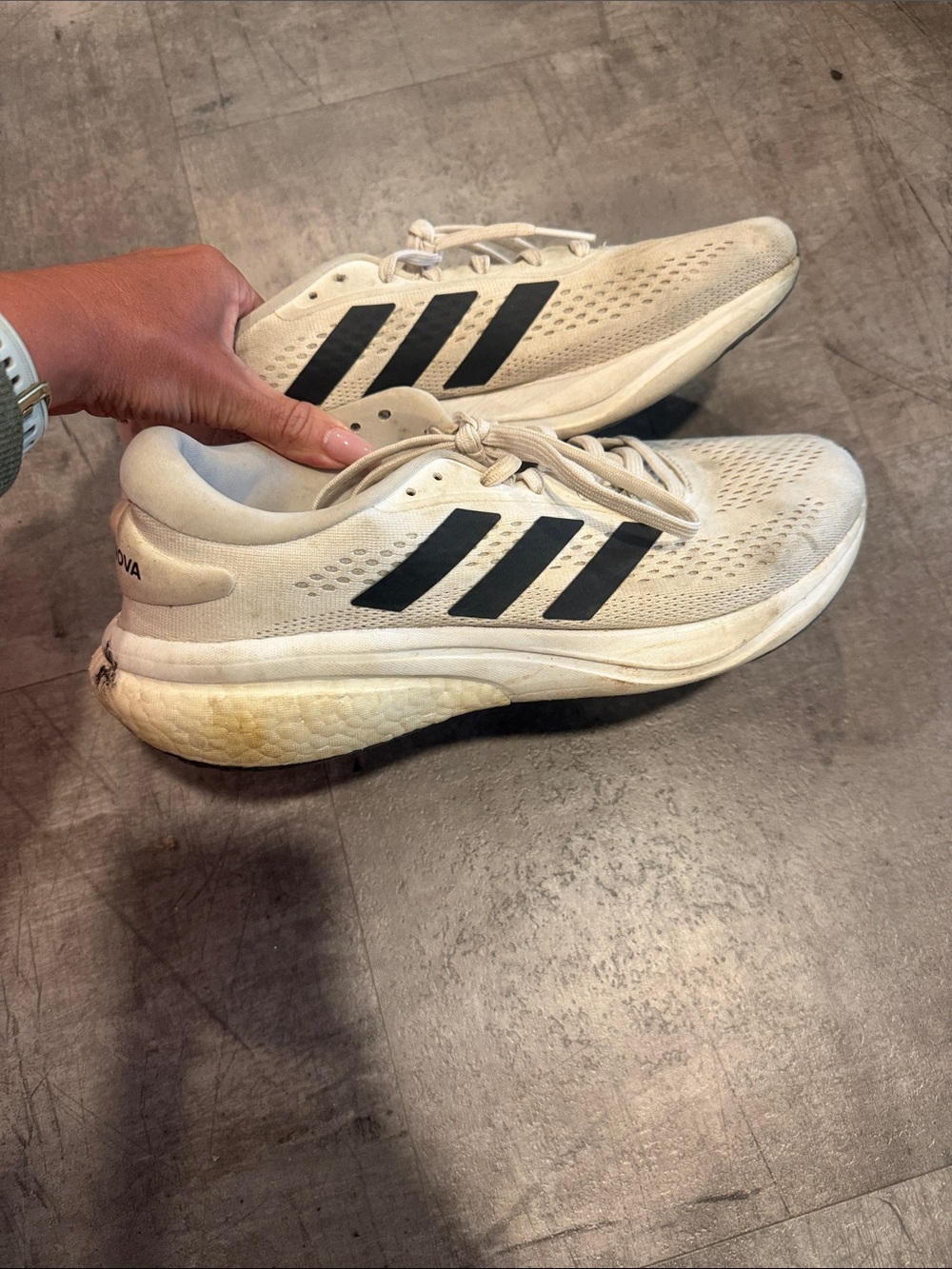 adidas Men’s Casual Sneakers in Cream with Black Stripes